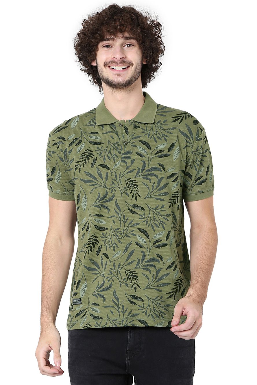 Olive Leaf Print Polo