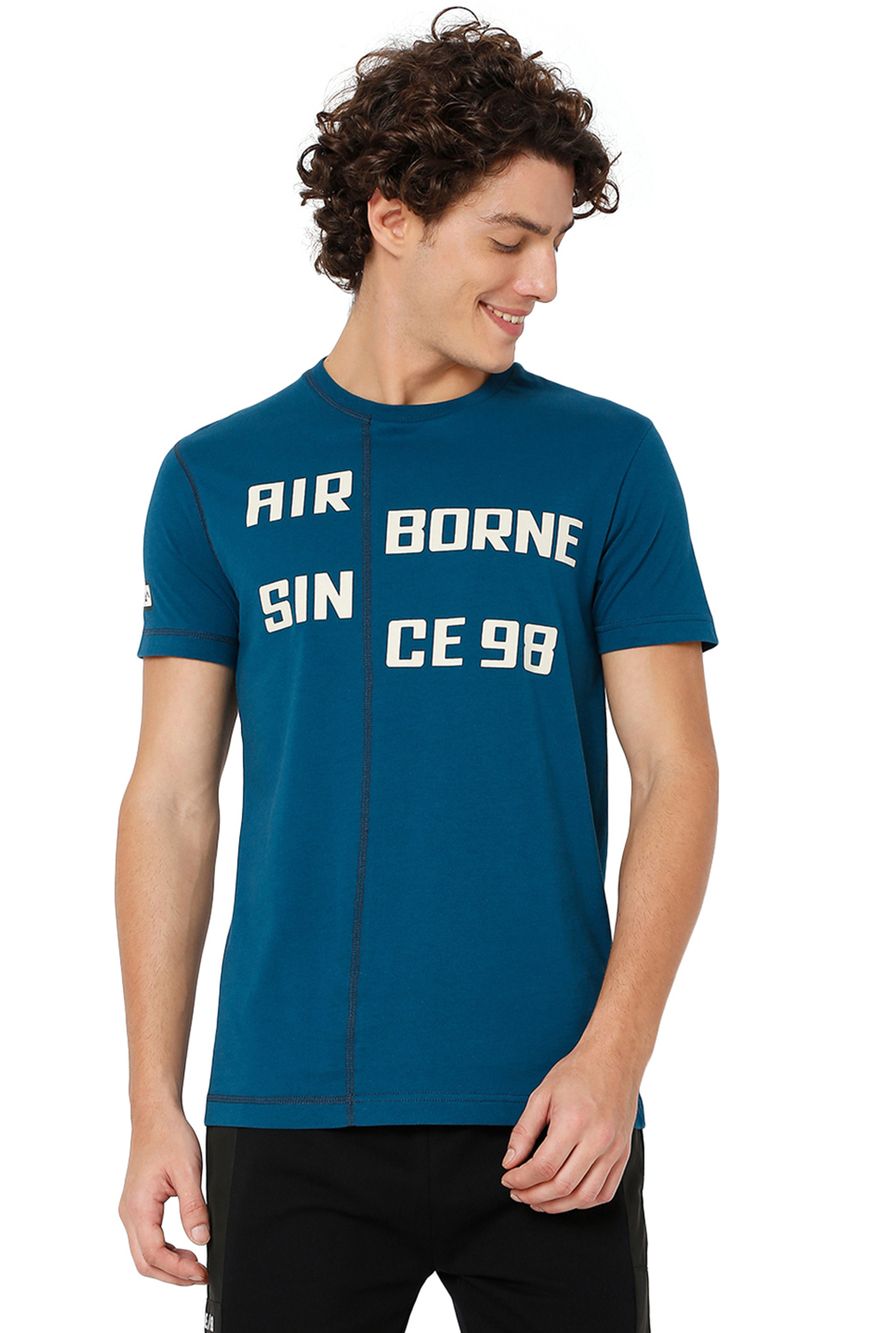 Teal Text Knitted Jersey Graphic T-Shirt