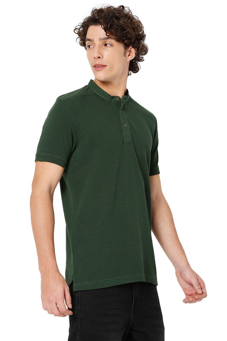 Olive Textured Waffle Henley