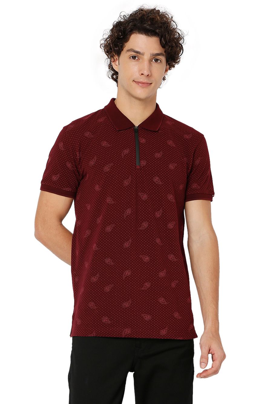 Burgundy Paisley Print Polo