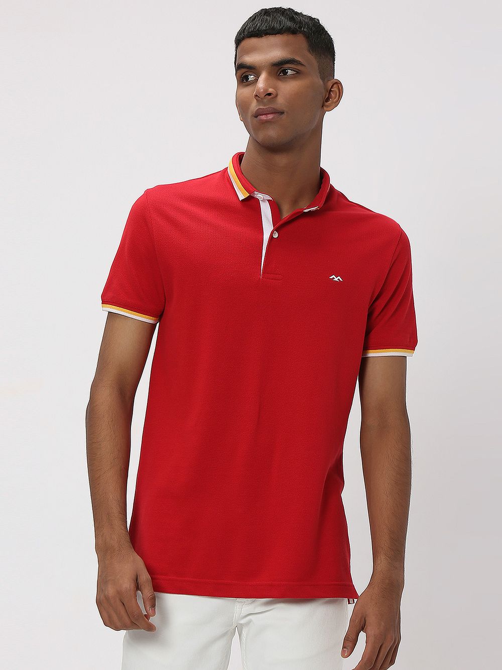 Red & Yellow Tipped Collar Pique Polo T-Shirt