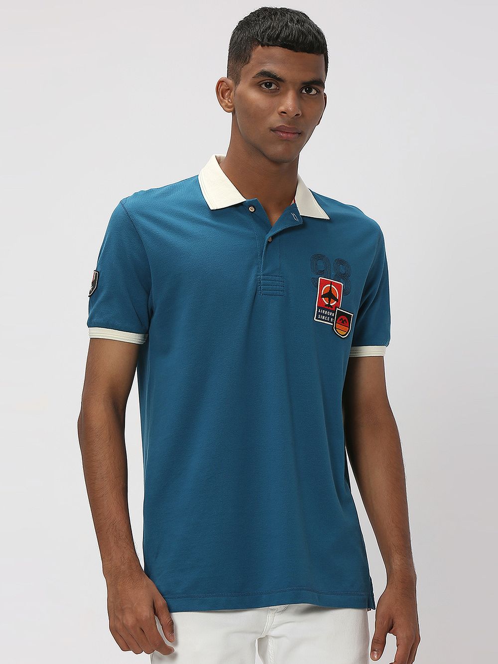 Teal & White Military Pique Polo T-Shirt