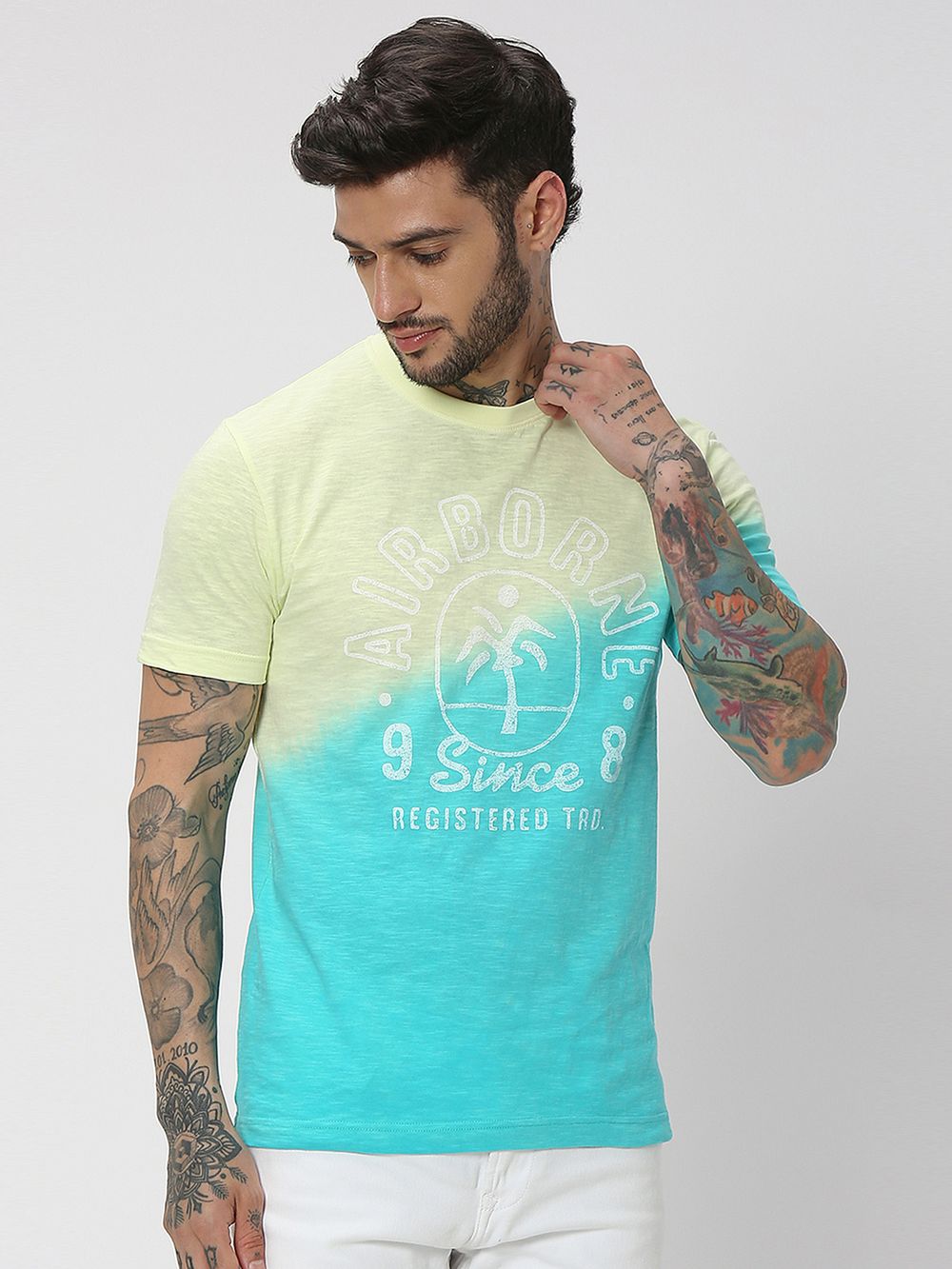 Turquoise Slub Jersey Graphic Tee