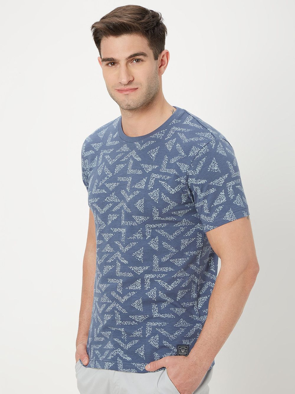 Grey & Light Grey Geometric Print T-Shirt