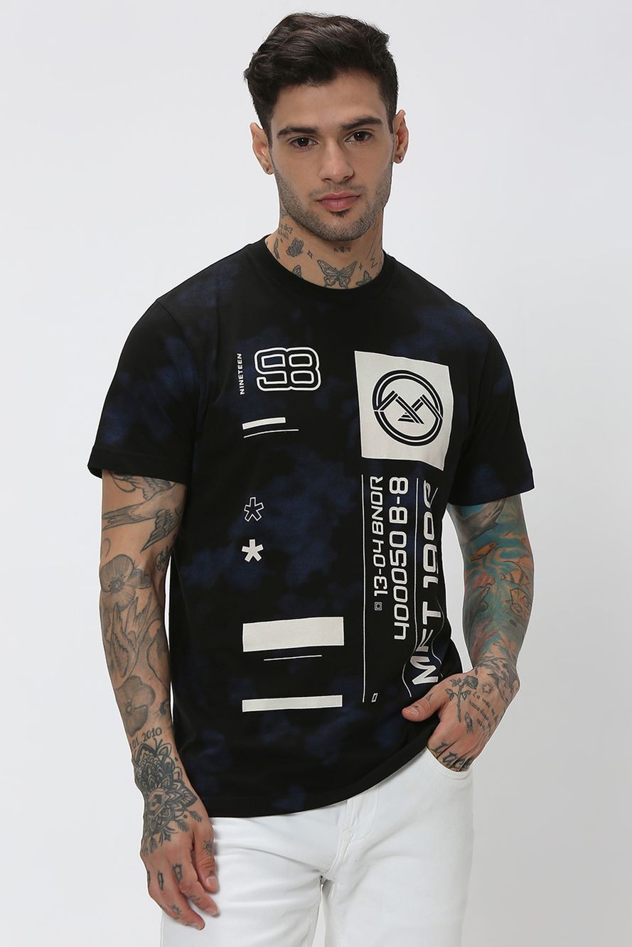 Black & Navy Graphic Print T-Shirt