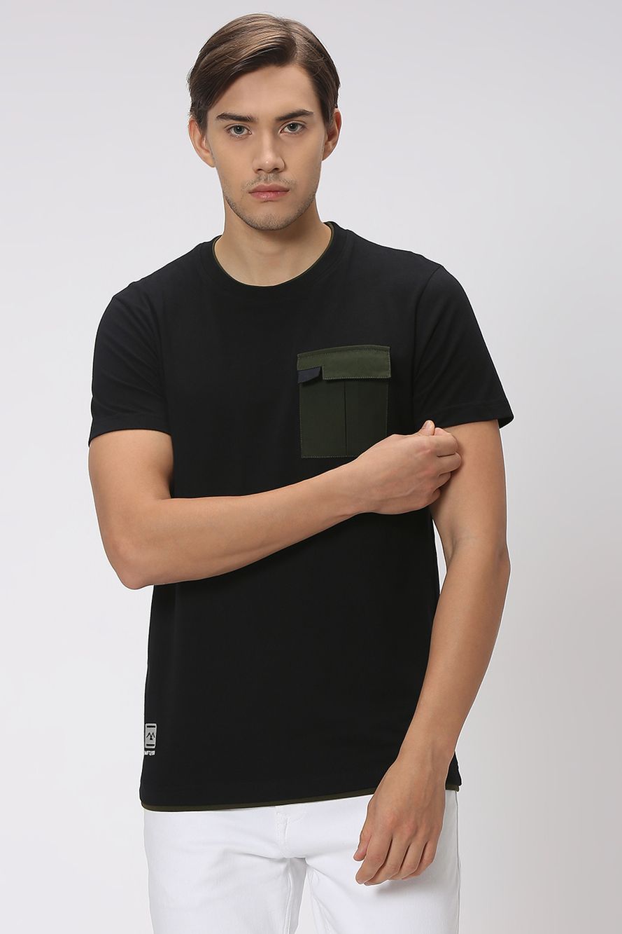 Black Solid Knitted Jersey T-Shirt
