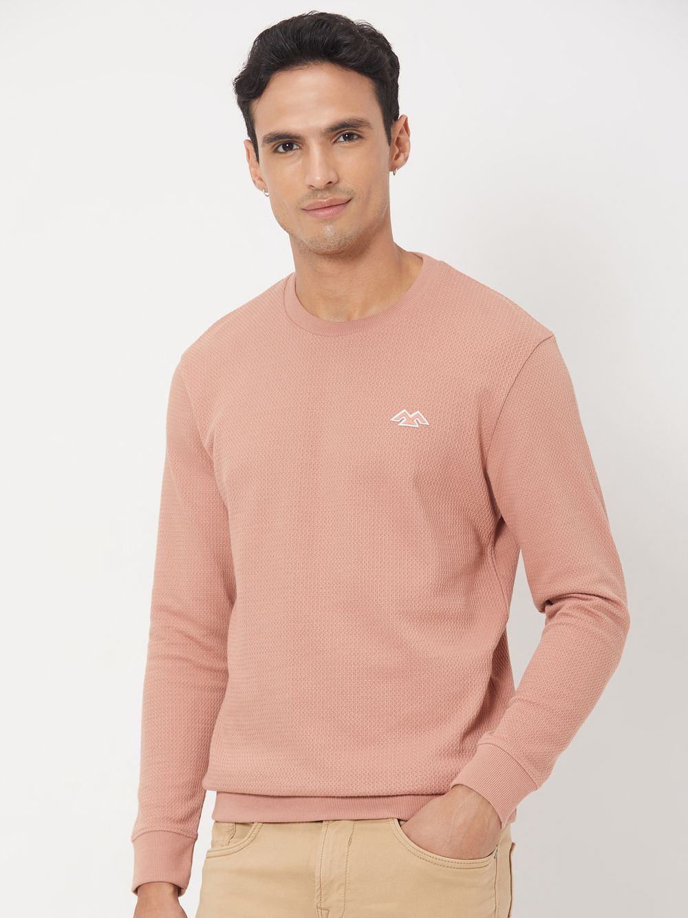 Pink Embroidered Jacquard Textured Jersey Sweatshirt