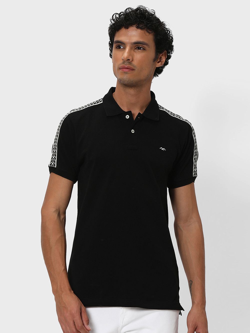 Black Taped Pique Polo T-Shirt