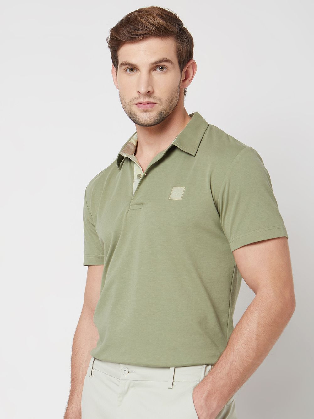 Light Olive Plain Plain Slim Fit Casual Polo