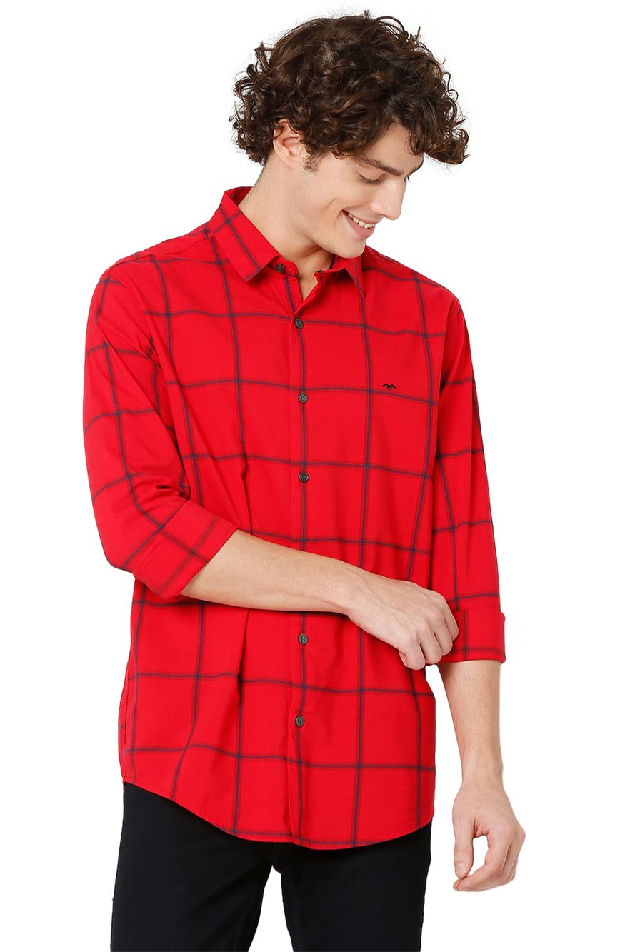 Red & Navy Bamboo Check Slim Fit Casual Shirt