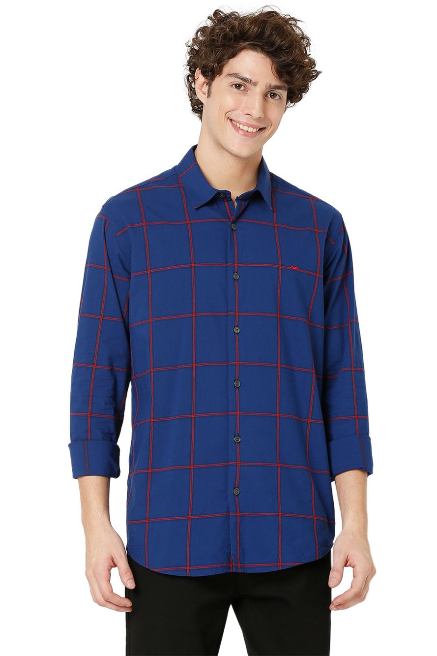 Navy & Red Bamboo Check Slim Fit Casual Shirt