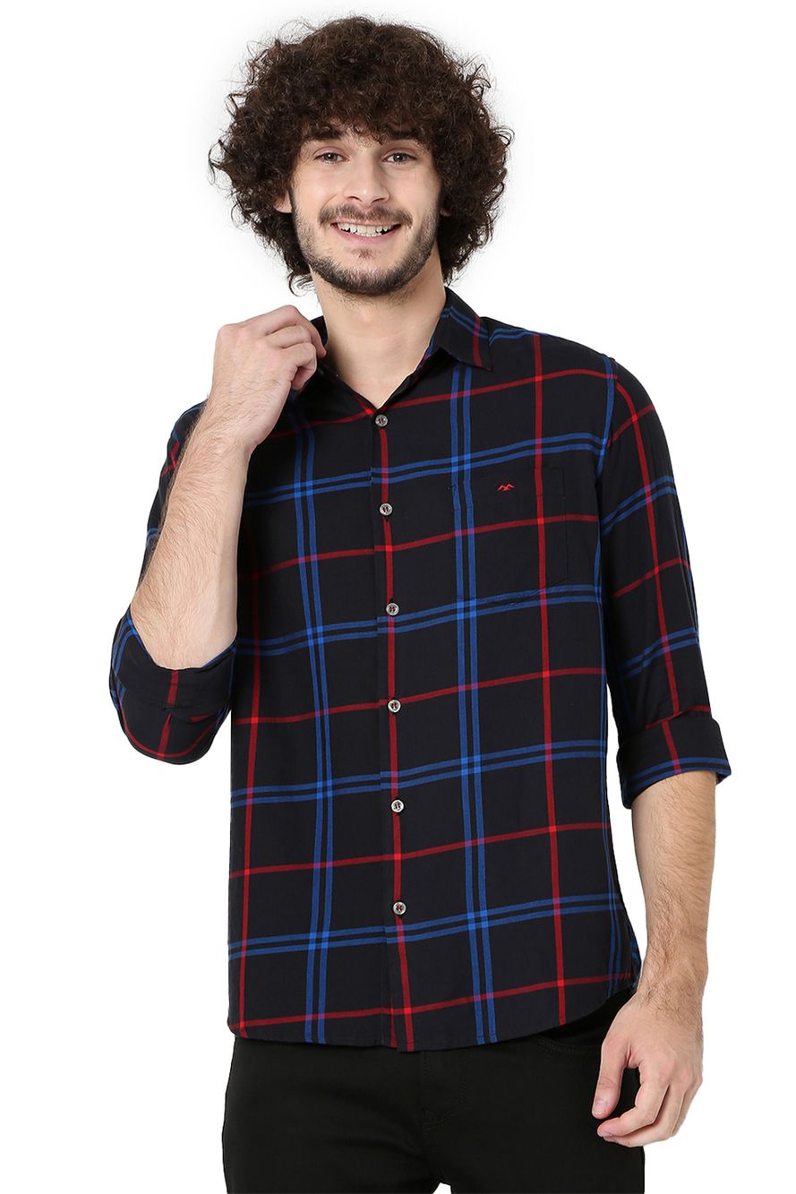 Black & Red Lightweight Check Slim Fit Casual Shirt