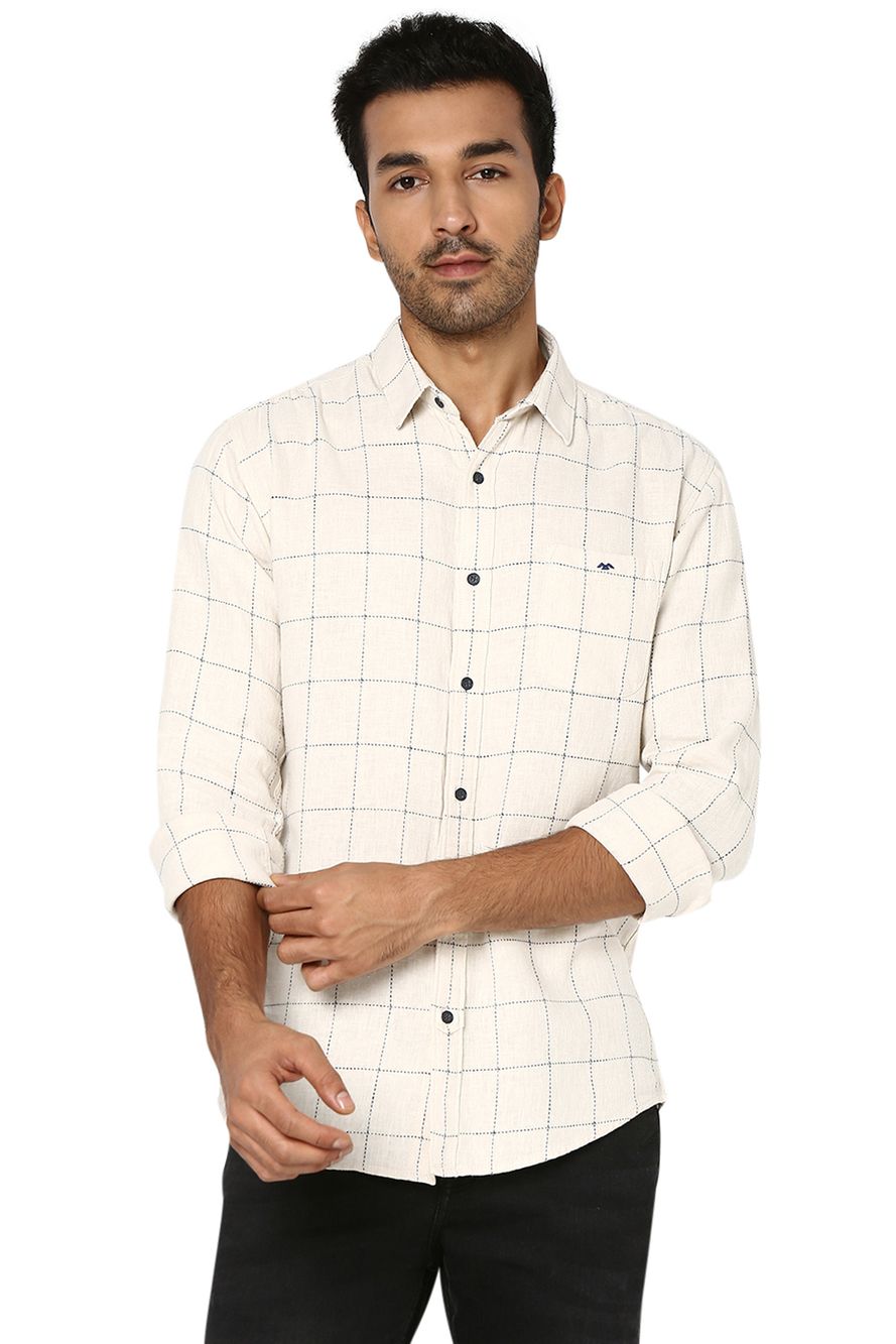 Off White & Navy Windowpane Check Slim Fit Casual Shirt