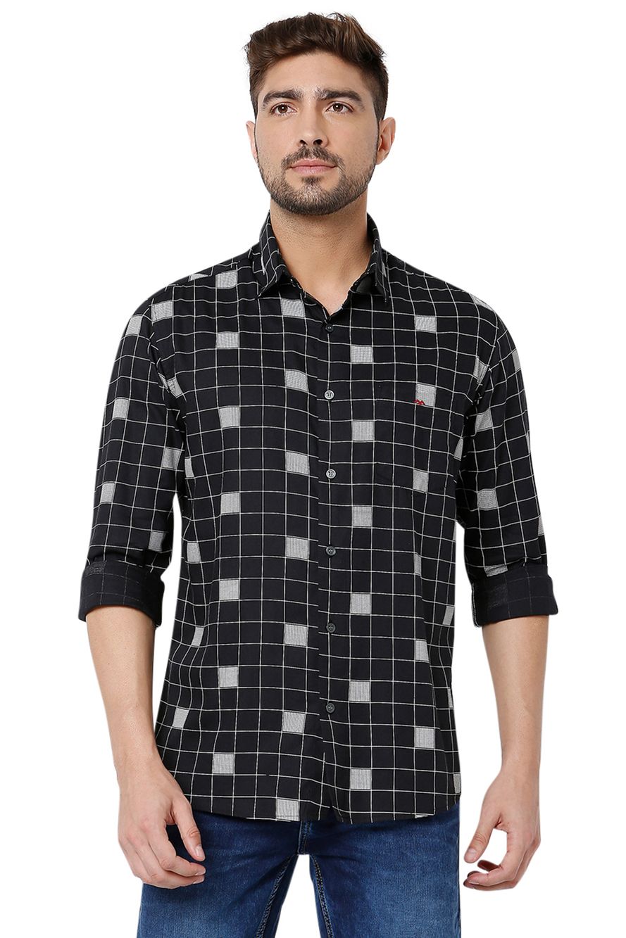 Black & White Graphic Check Slim Fit Casual Shirt