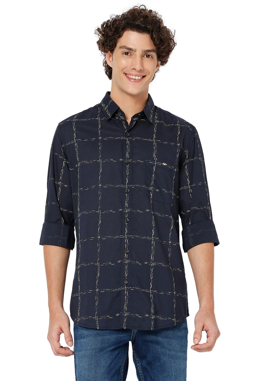 Navy & Yellow Graphic Check Shirt