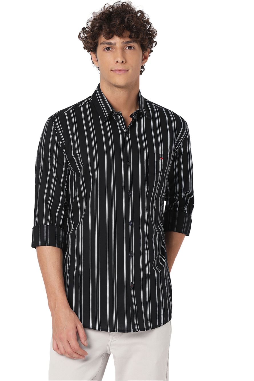 Black & White Stripe Slim Fit Casual Shirt