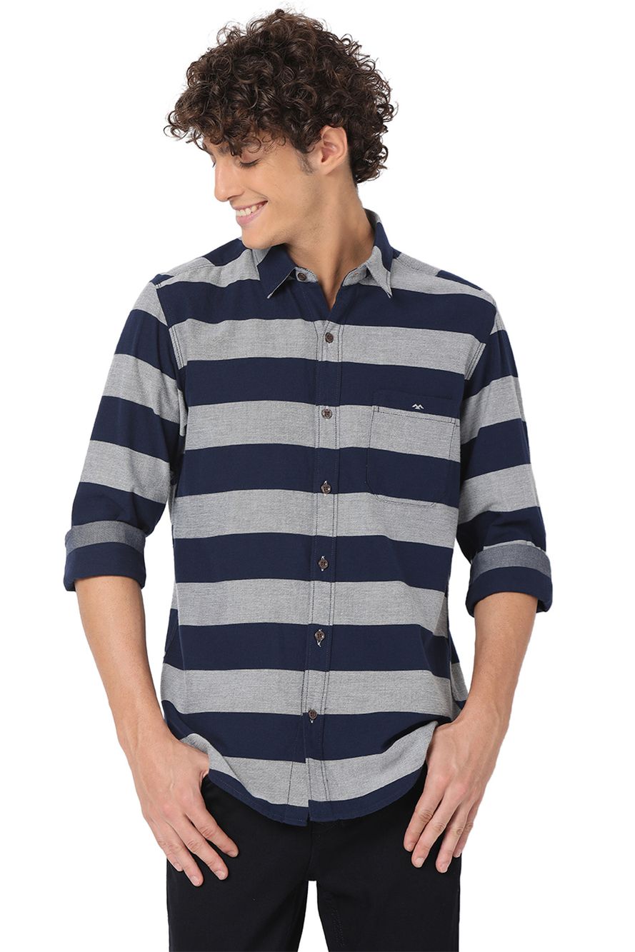 Navy & Grey Stripe Slim Fit Casual Shirt