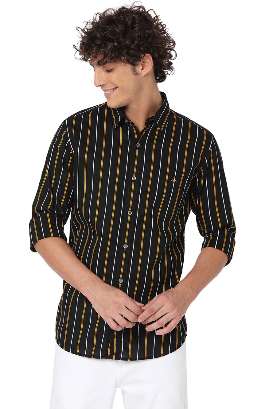 Black & Yellow Pin Stripe Slim Fit Casual Shirt