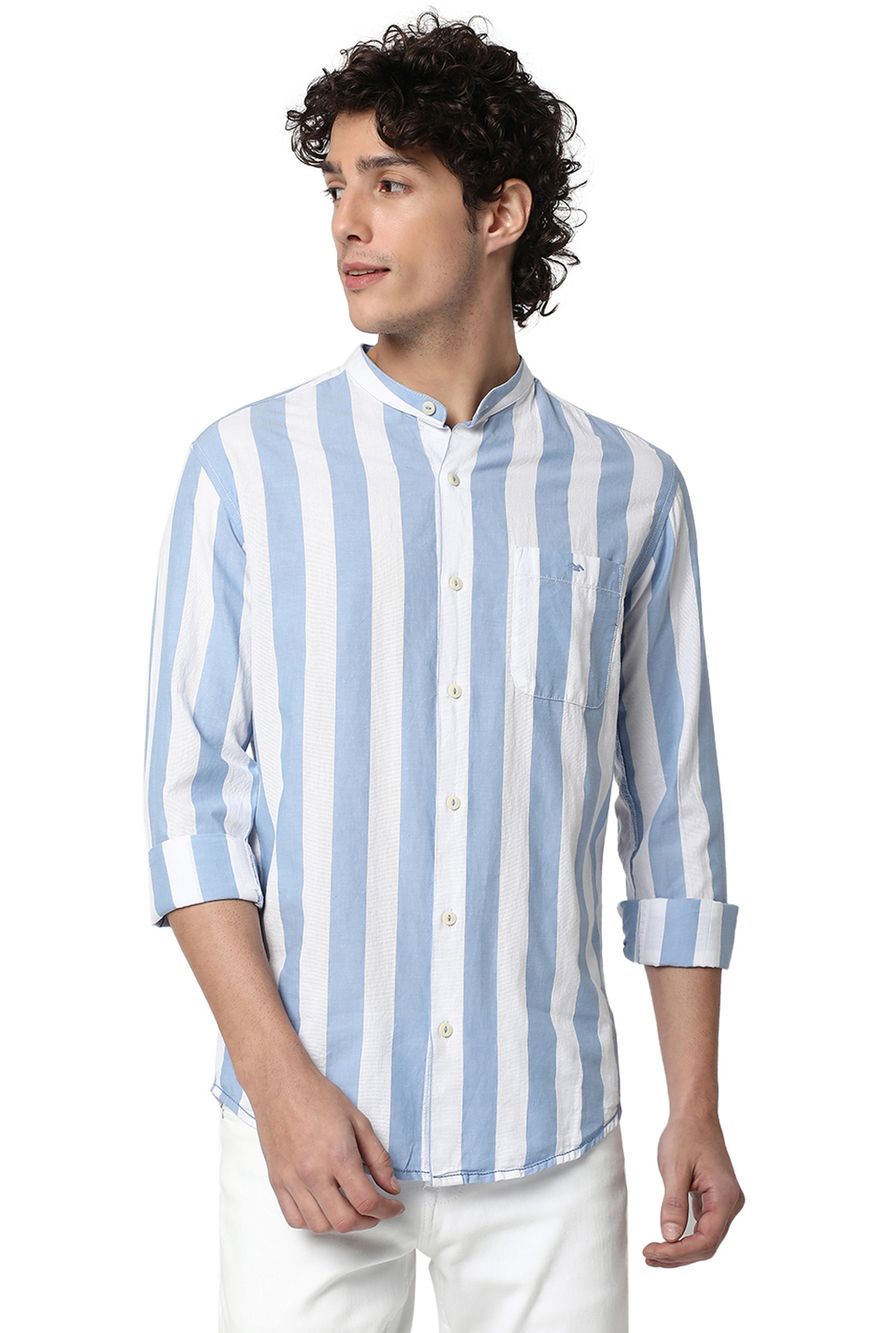 Light Blue & White Awning Stripe Shirt