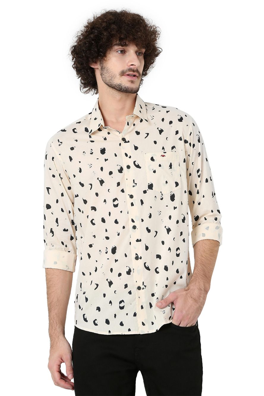 Off White & Black Abstract Print Lightweight Slim Fit Casual Shirt