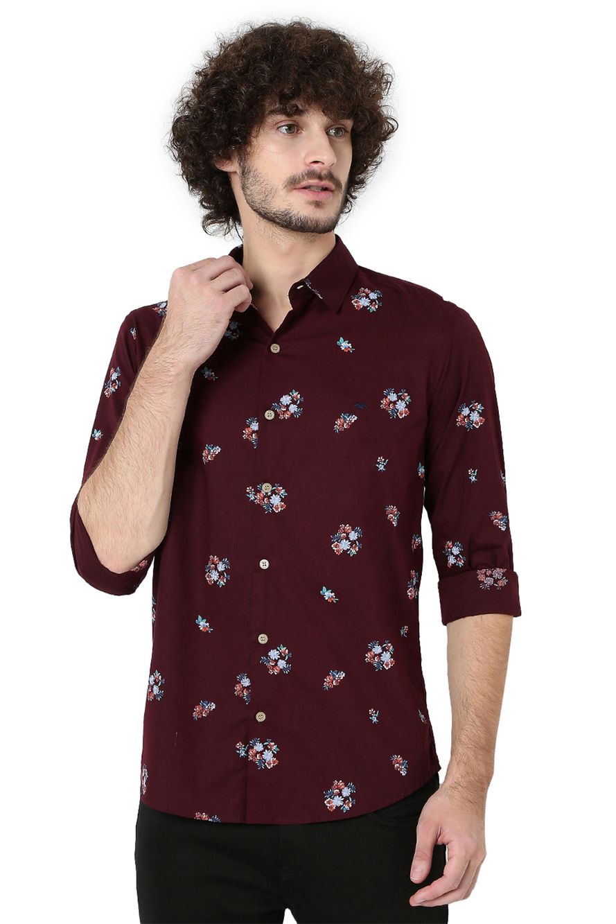 Maroon & Multi Floral Print Lightweight Slim Fit Casual Shirt