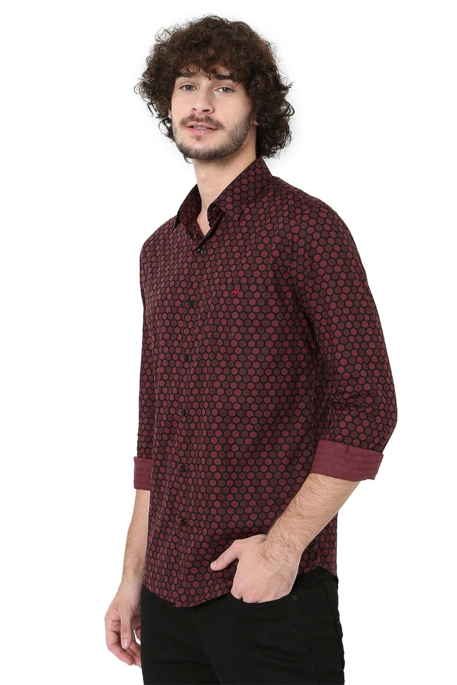 Navy & Black Geometric Print Lightweight Slim Fit Casual Shirt