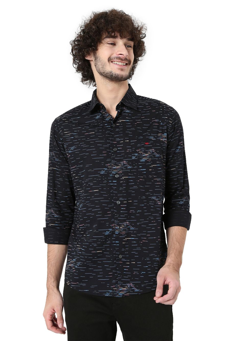 Black & Blue Abstract Print Lightweight Slim Fit Casual Shirt