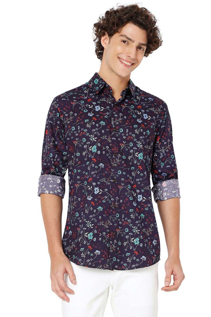 Navy & Multi Floral Print Shirt