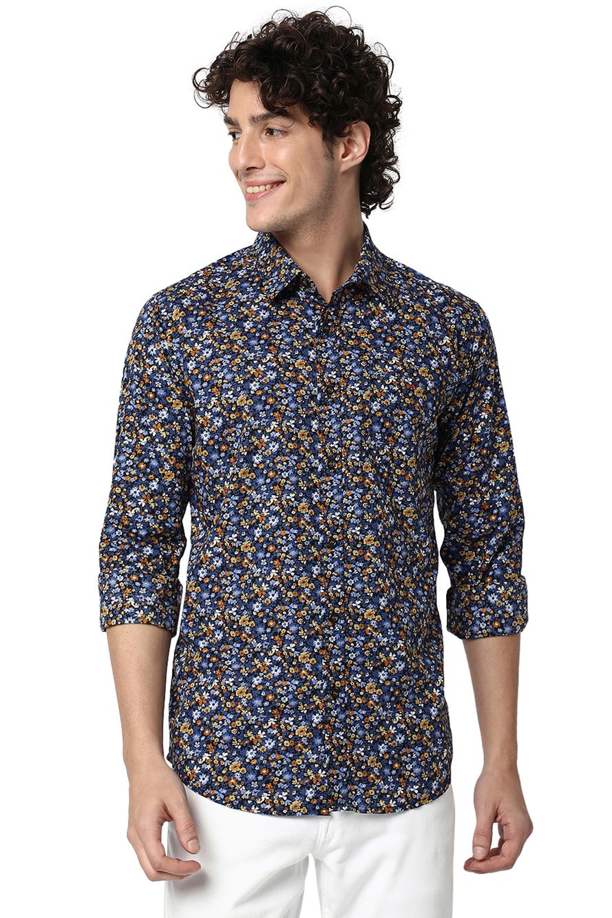 Navy & Multi Floral Print Shirt