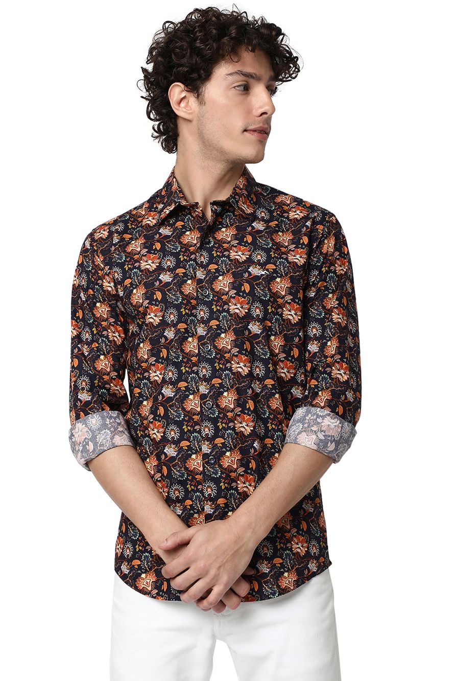 Navy & Rust Digital Print Shirt