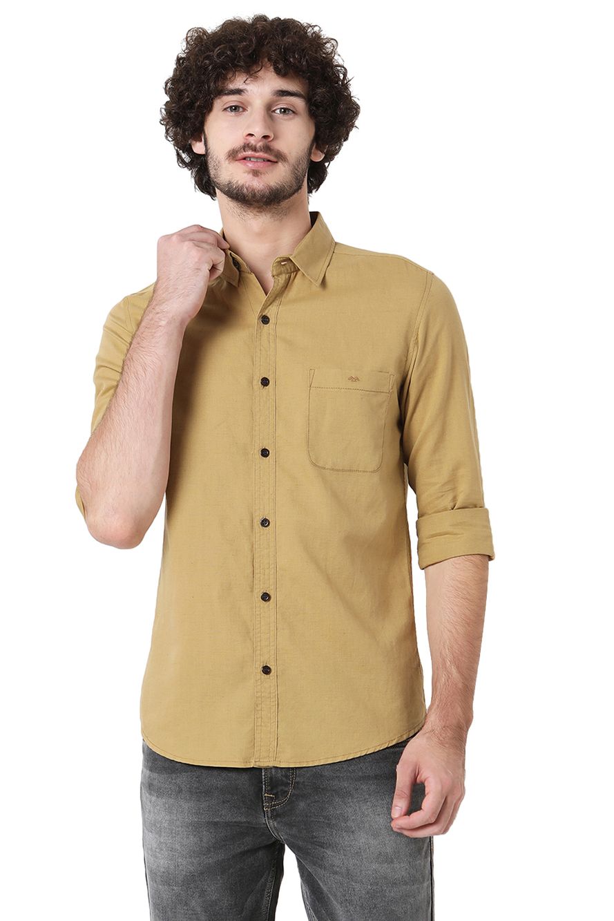 Khaki Dobby Slim Fit Casual Shirt