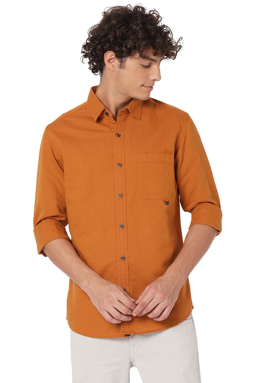 Mustard Slim Fit Cotton Linen Shirt