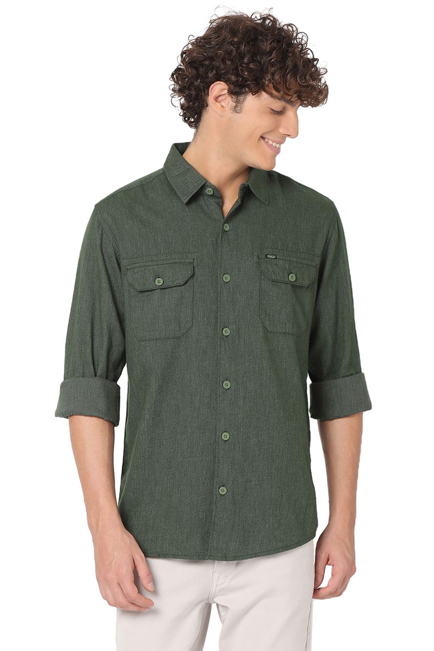 Green Slim Fit Flannel Shirt