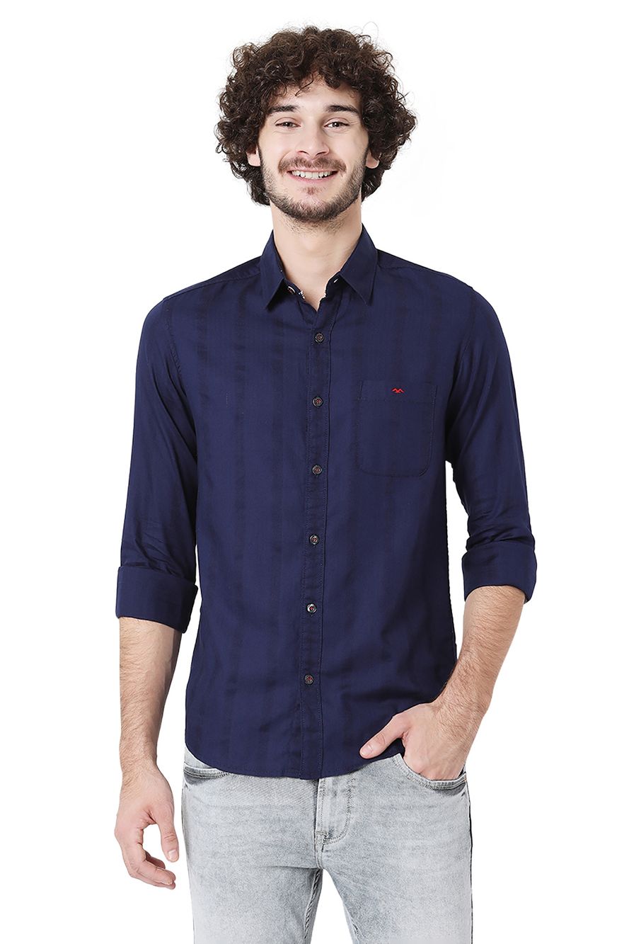 Navy Dobby Slim Fit Casual Shirt