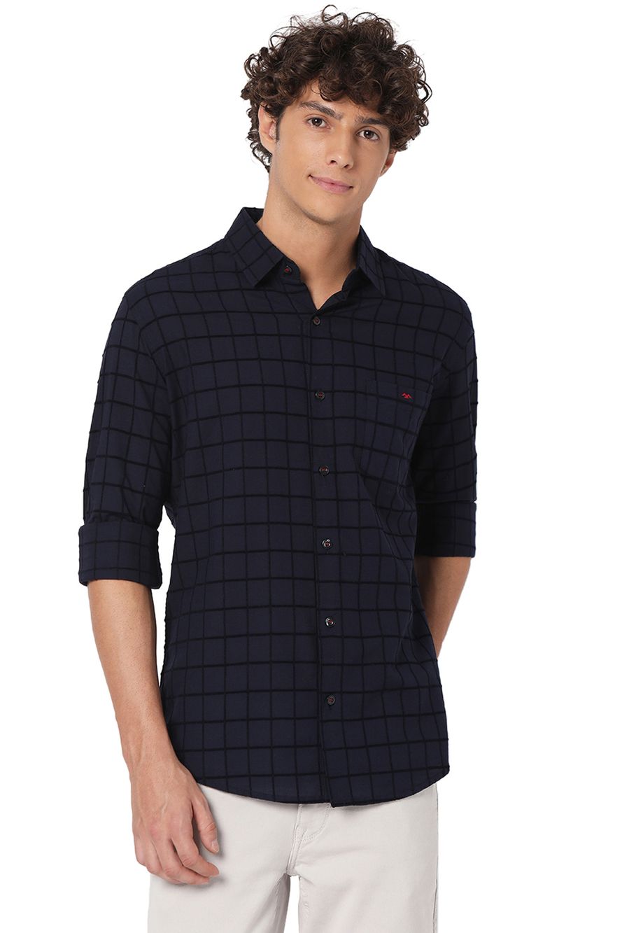 Navy Dobby Slim Fit Casual Shirt