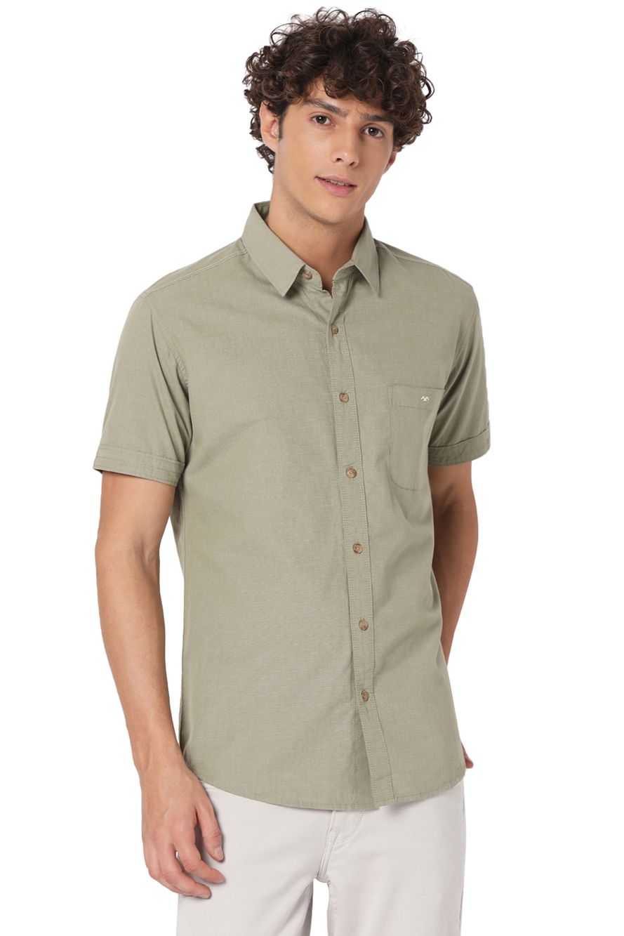 Light Olive Slim Fit Casual Shirt