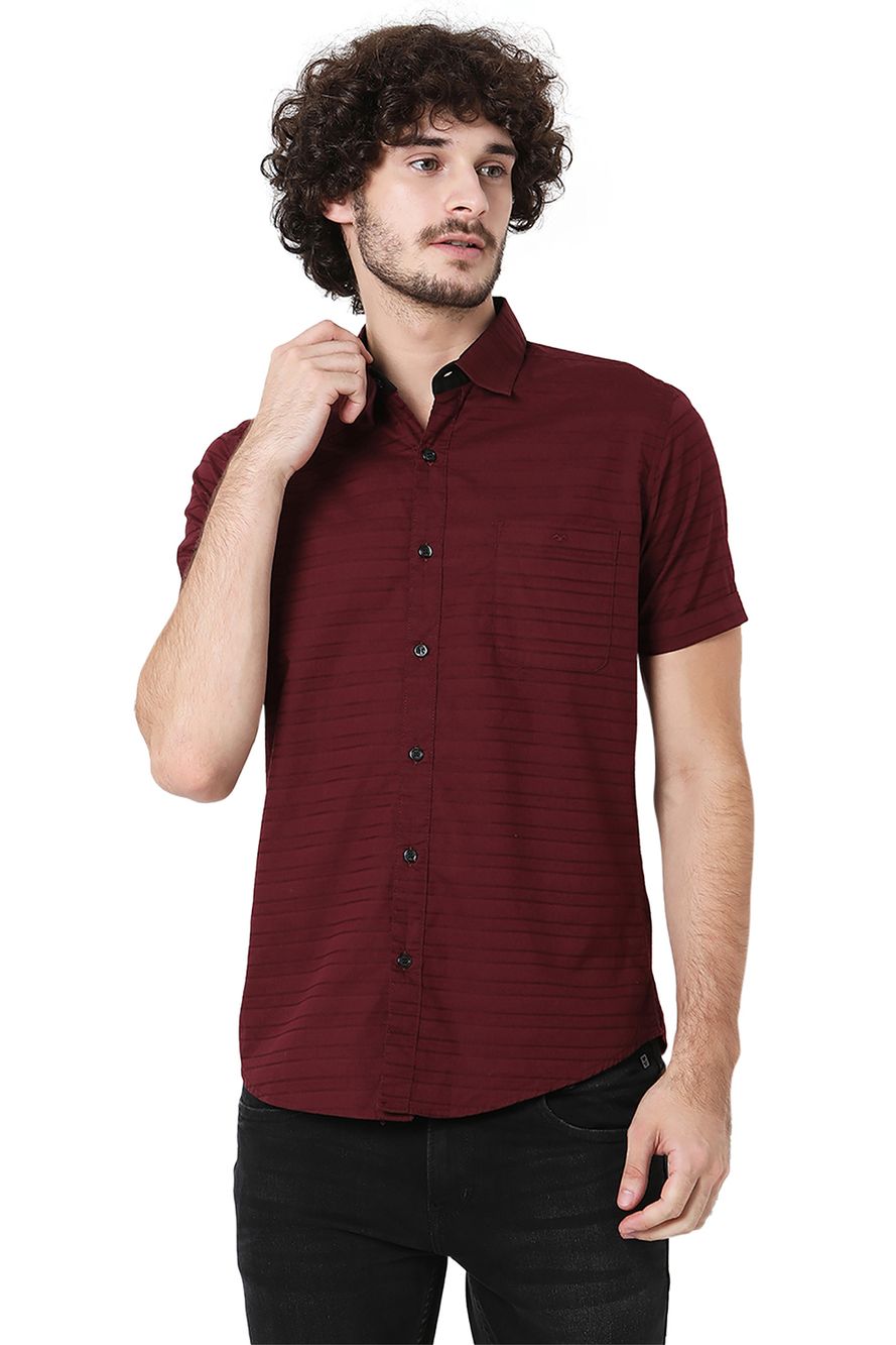 Maroon Dobby Slim Fit Casual Shirt