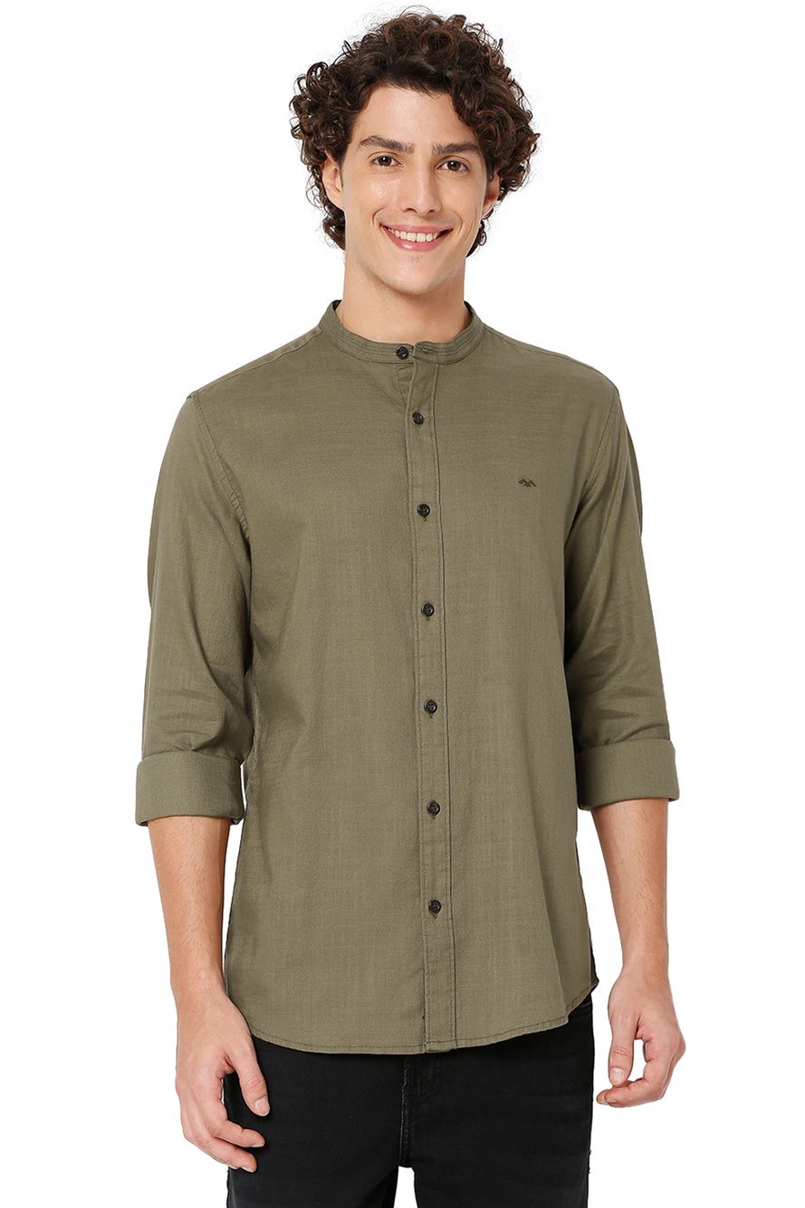 Olive Mandarin Collar Shirt