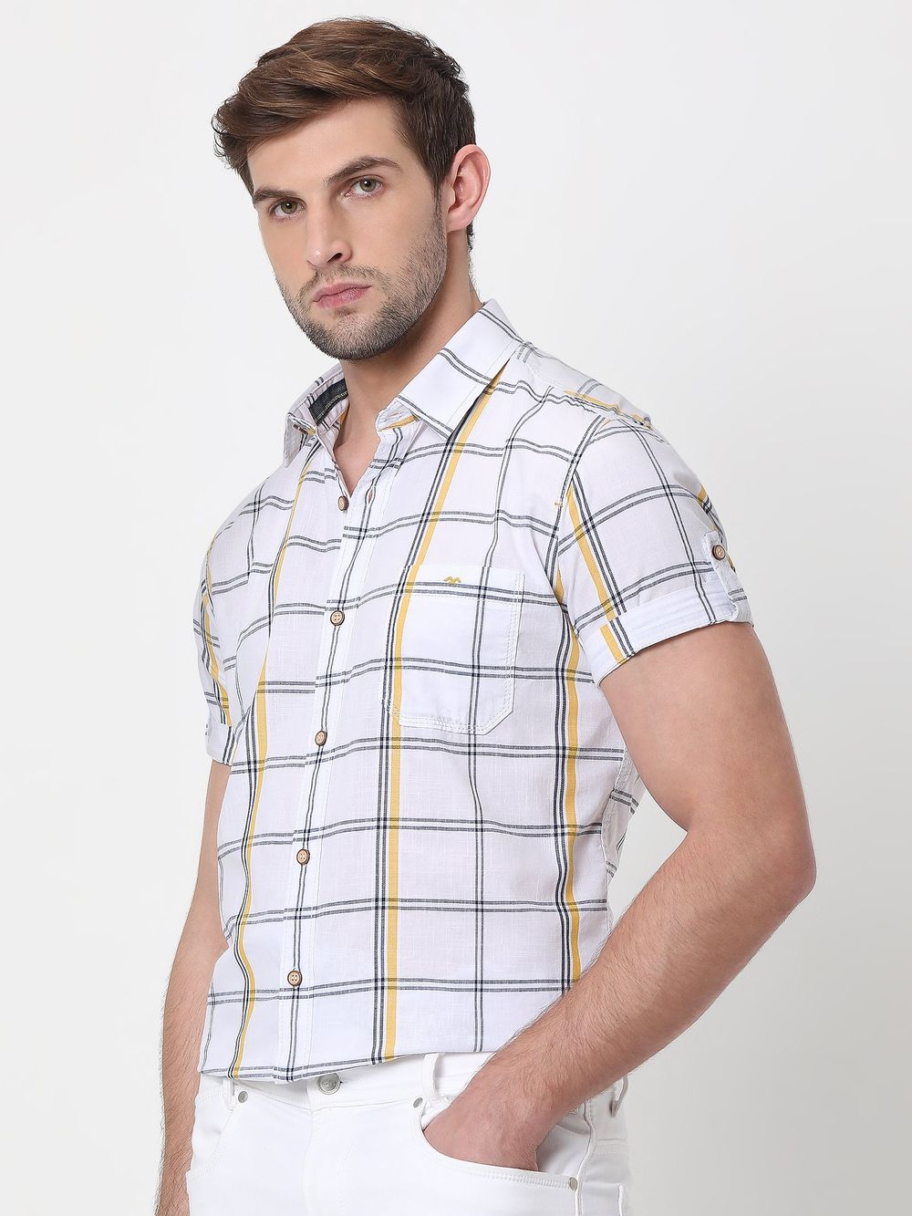 White & Black Large Check Slim Fit Casual Shirt