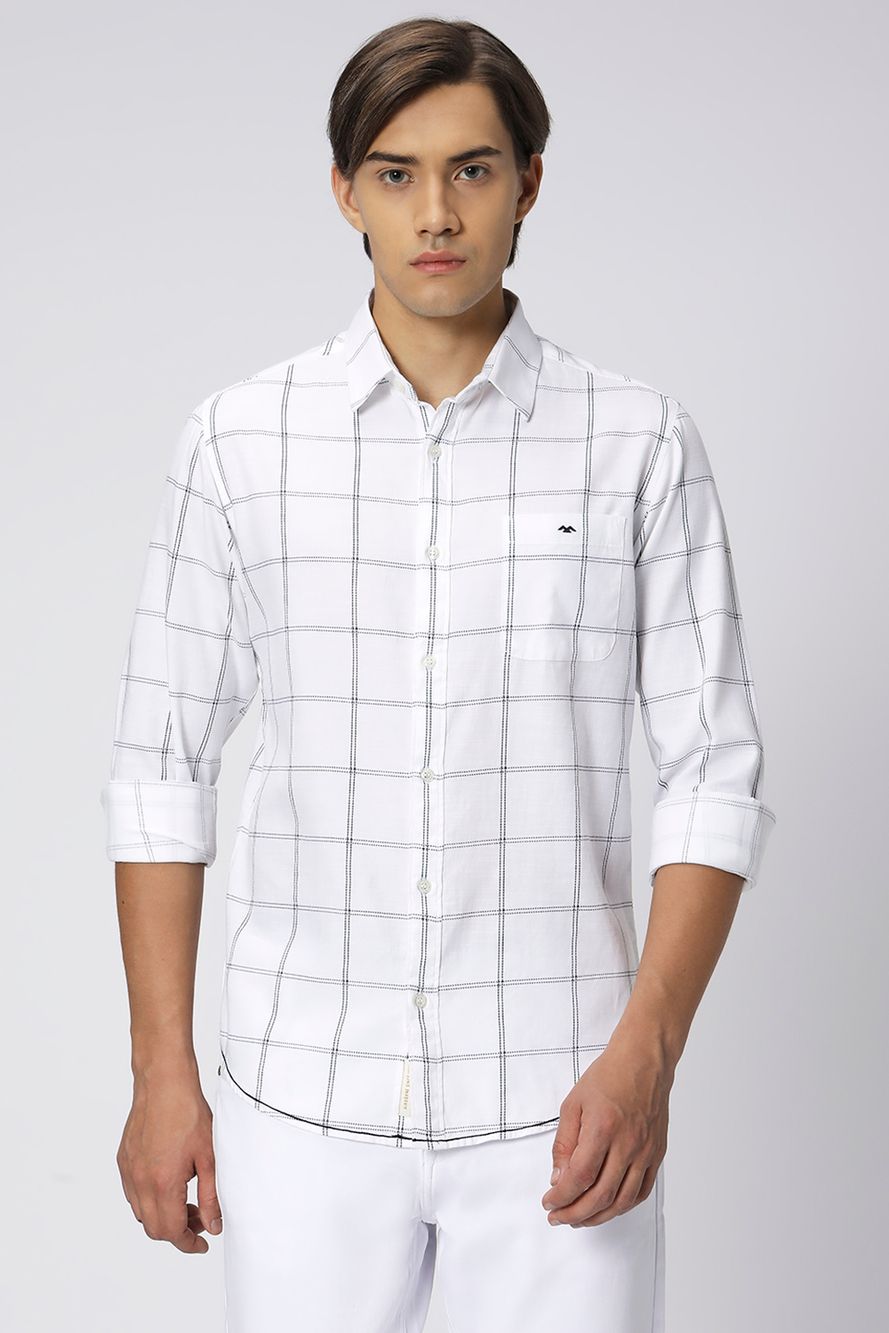 Navy & White Printed Check Shirt