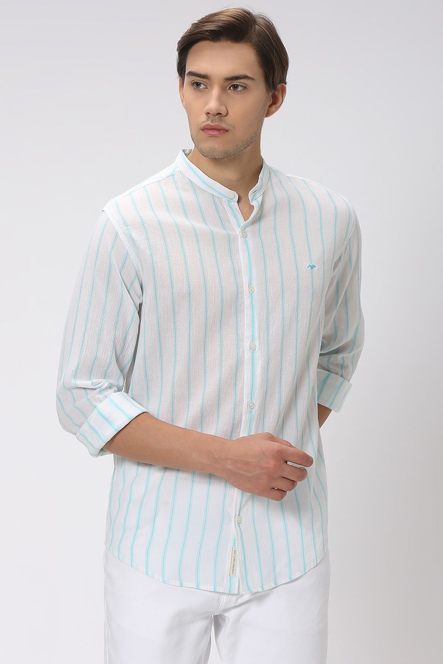 Turquoise & White Textured Stripe Shirt