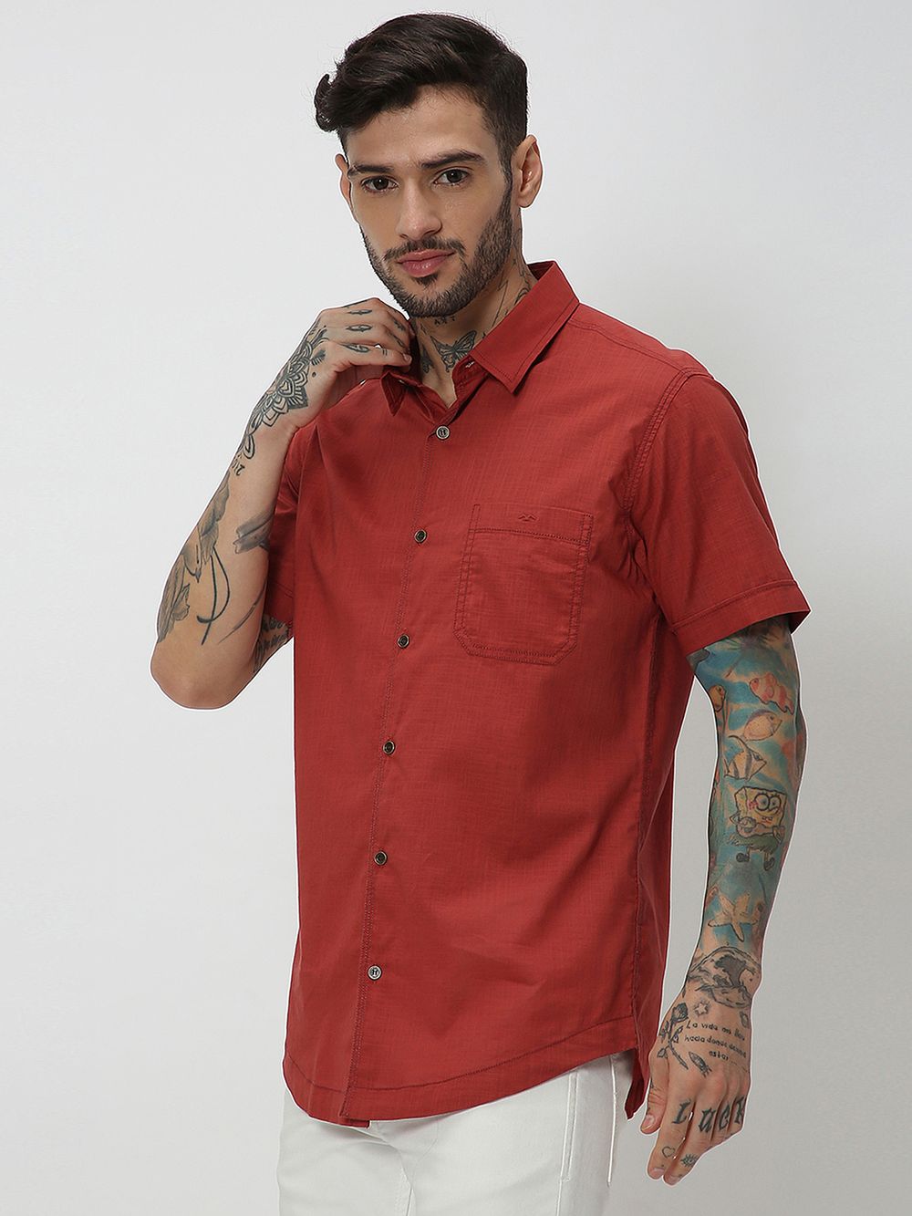 Rust Textured Plain Shirt