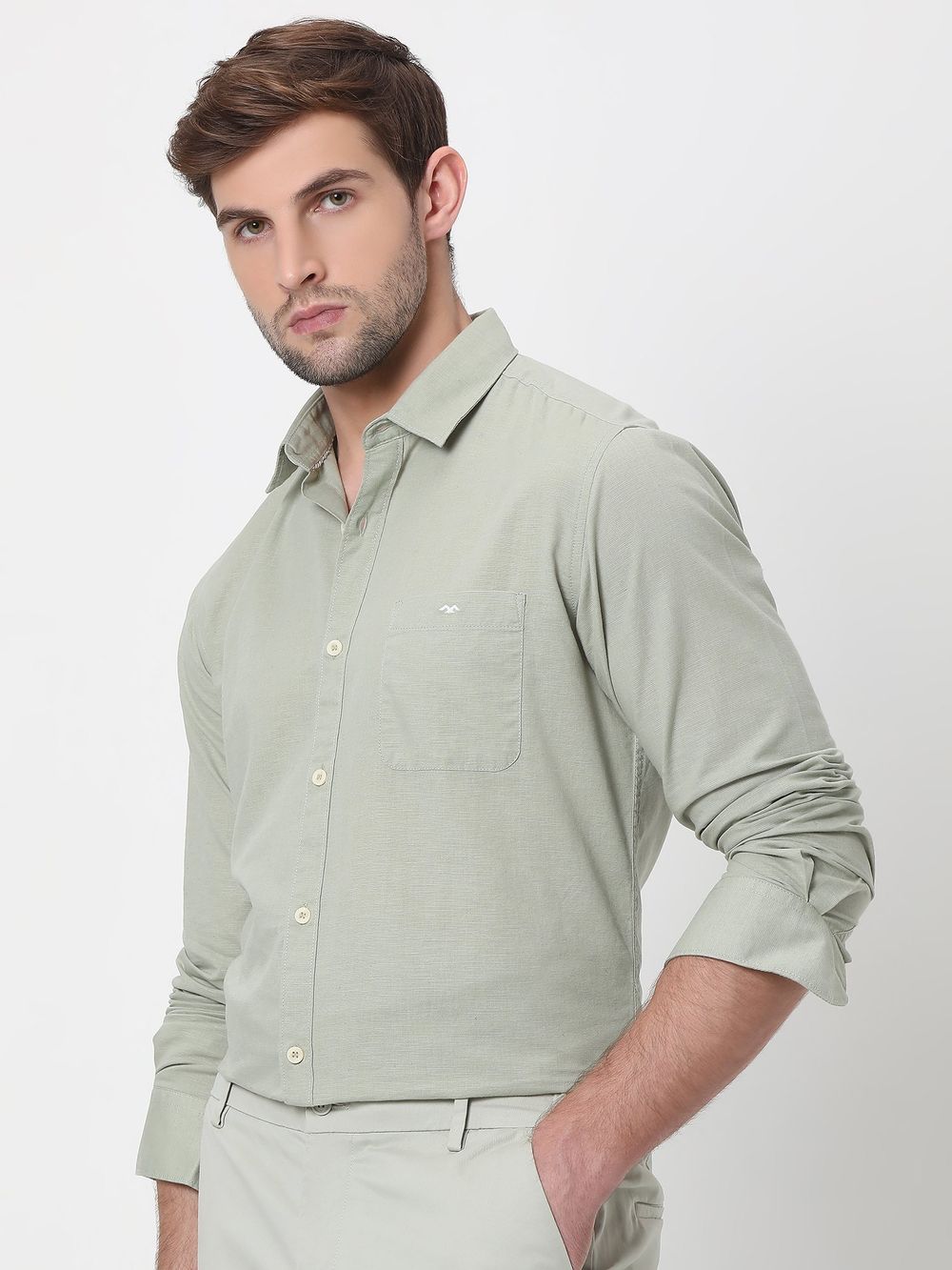 Light Olive Slim Fit Casual Shirt