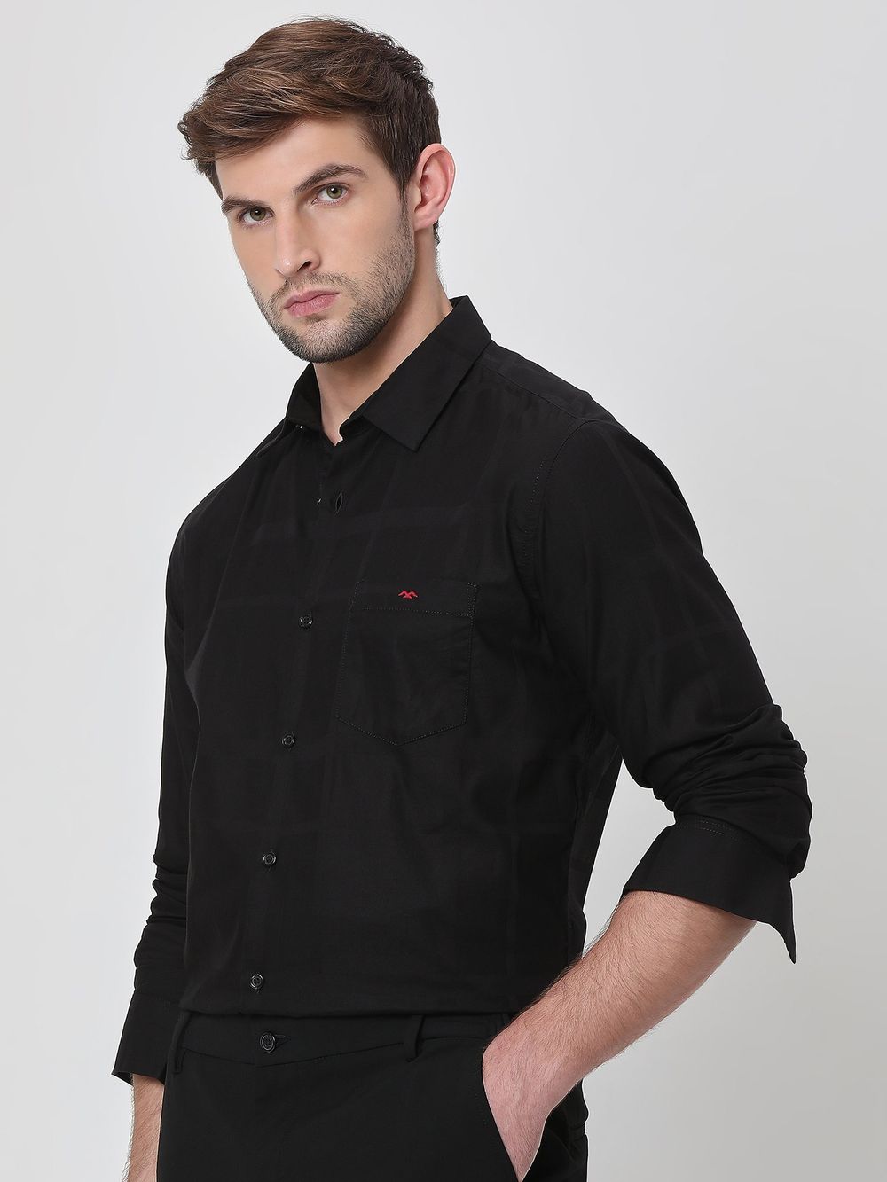 Black Textured Dobby Slim Fit Casual Shirt