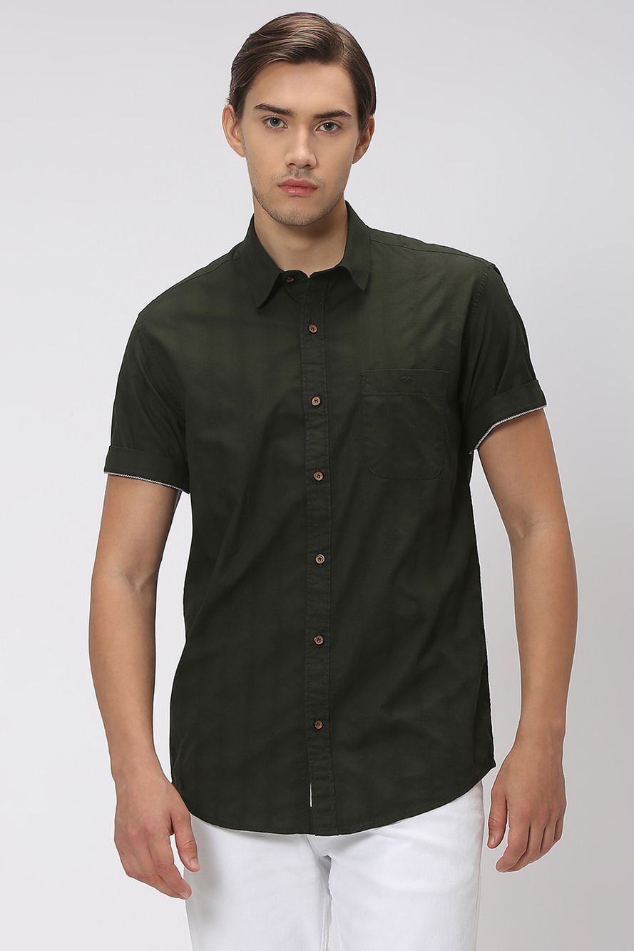 Green & Textured Dobby Shirt