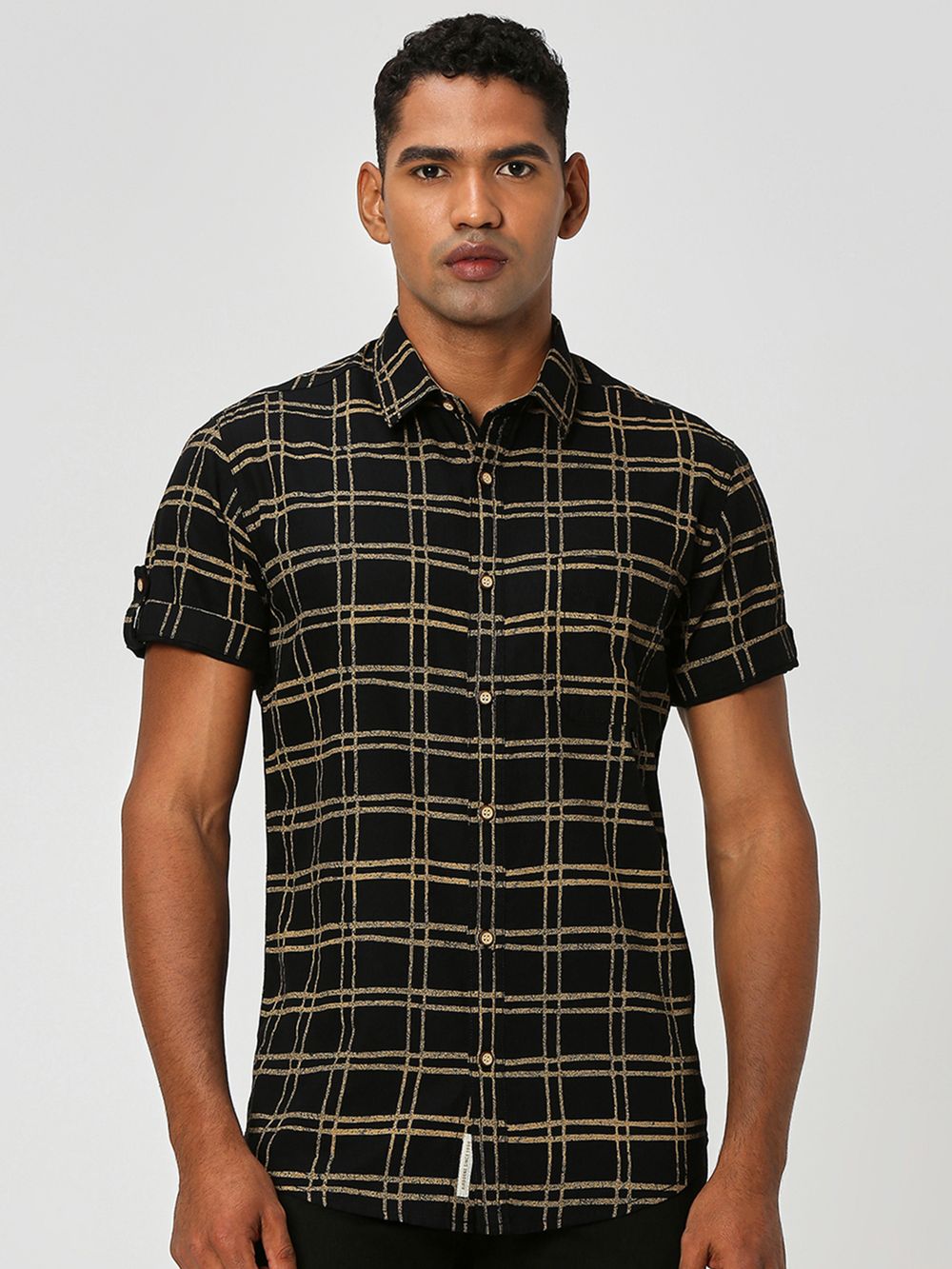 Black Printed Check Shirt