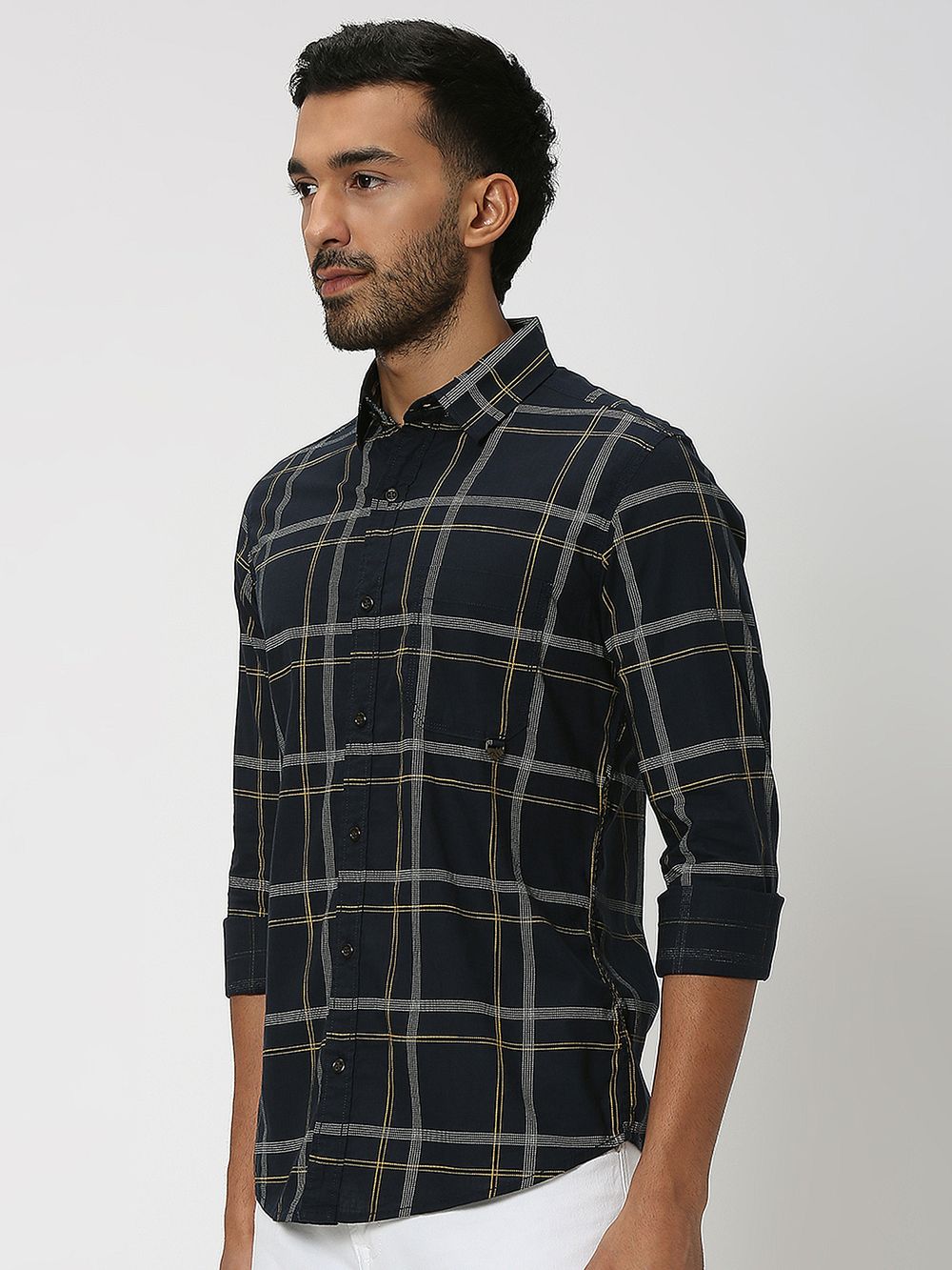 Navy Windowpane Check Shirt