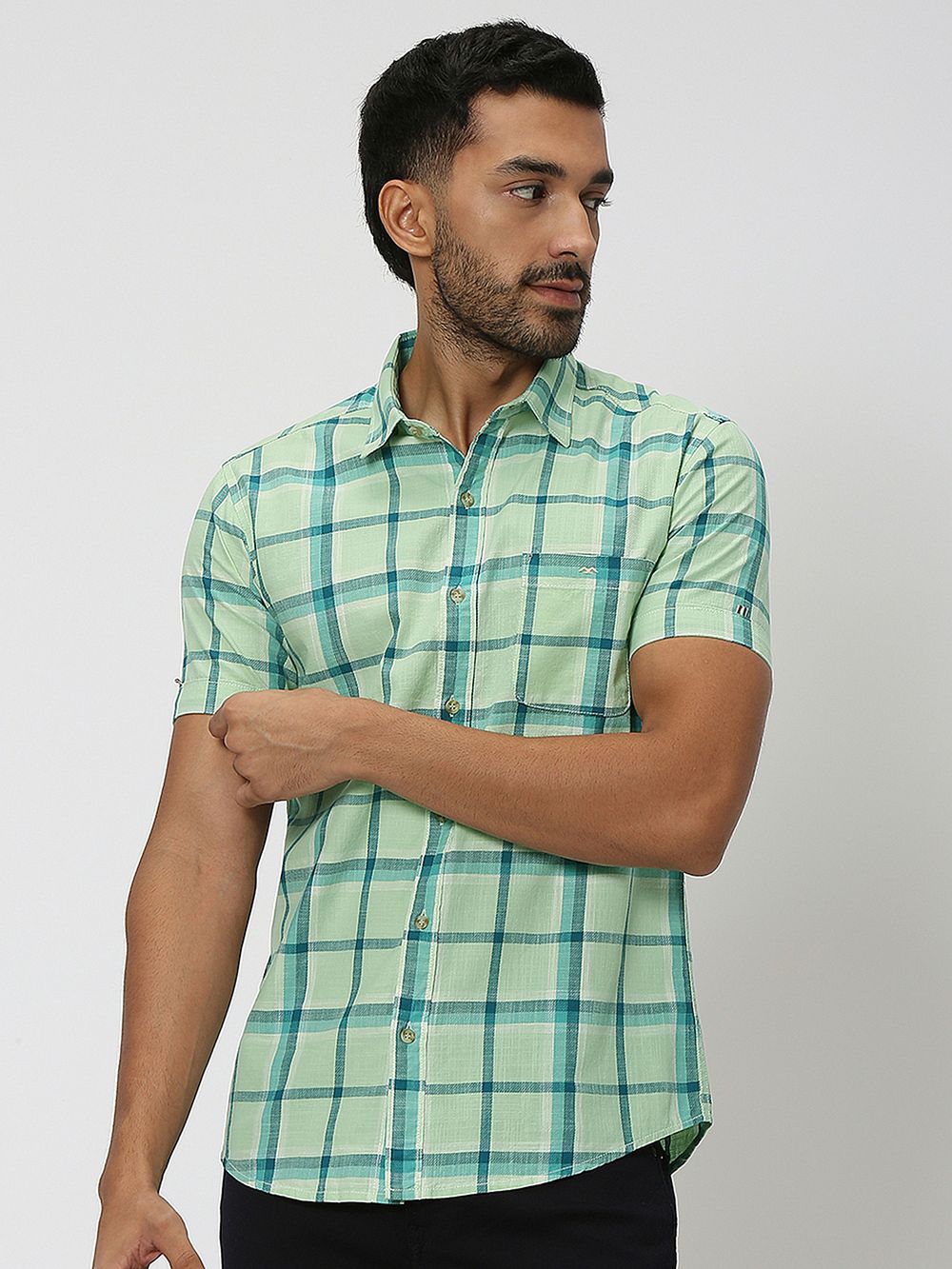 Green Windowpane Check Shirt