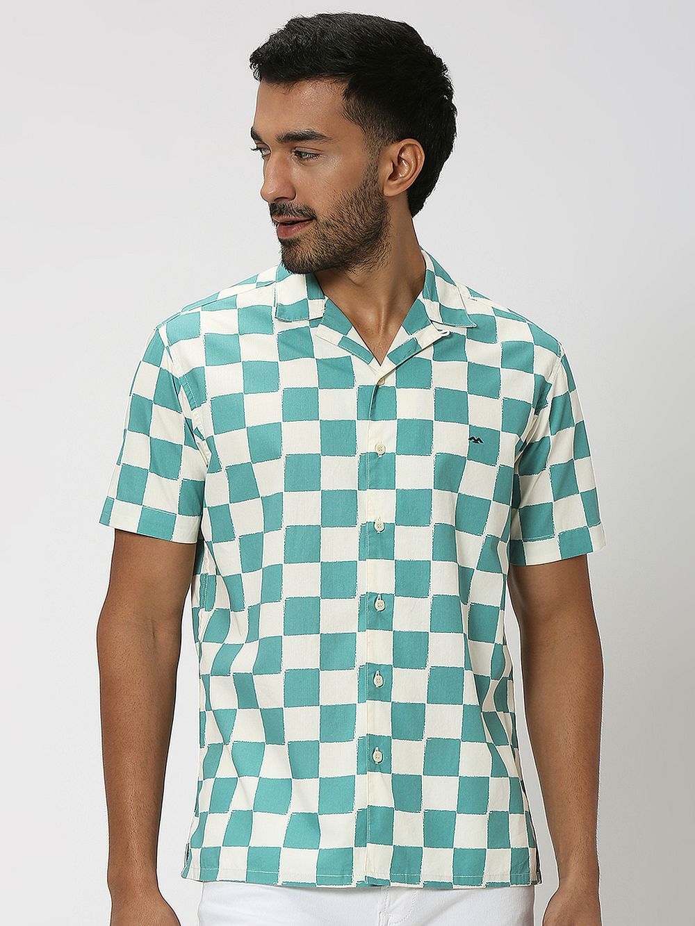 Turquoise Square Check Shirt