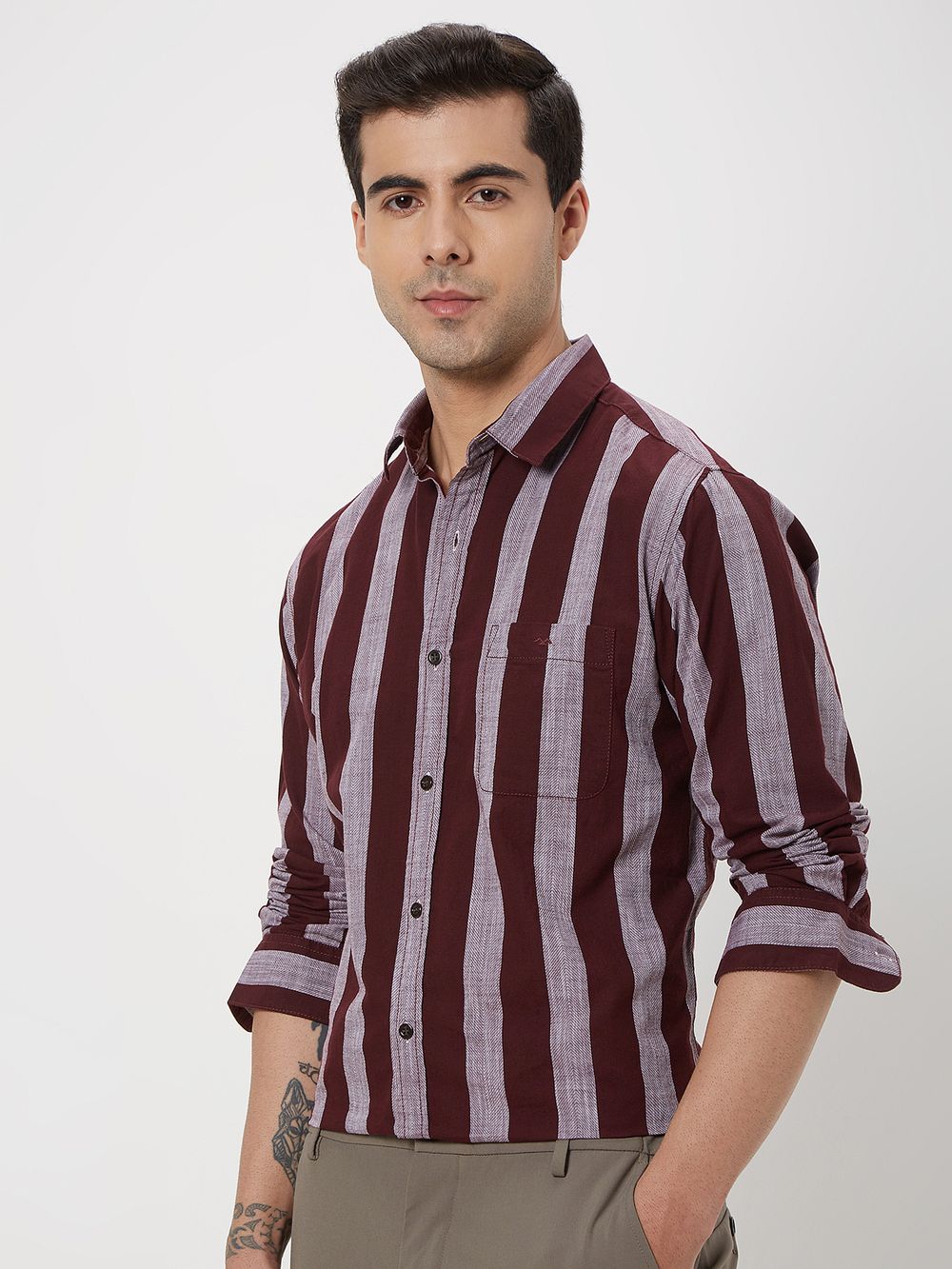 Maroon & Grey Awning Stripe Shirt